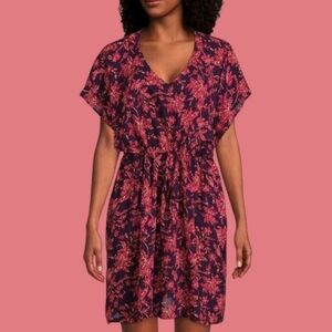 NWT Lands' End Ladies Swim Cover-Up XL-XXL Pink Navy Floral Print 100% Viscose